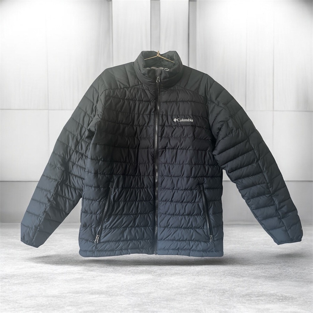Columbia Omni-Heat Puffer Jacket Black Full Zip Lightweight Mock Neck Mens Sz M